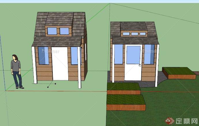 两栋不同屋顶的小型住宅建筑设计SU模型