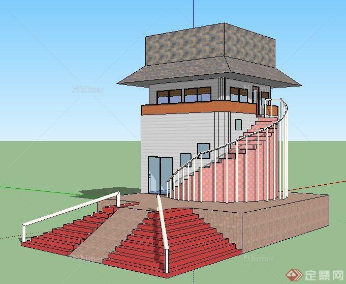 现代二层制冷房建筑设计su模型