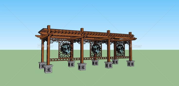 新中式廊架2（钢木结构）(159994)su模型下载