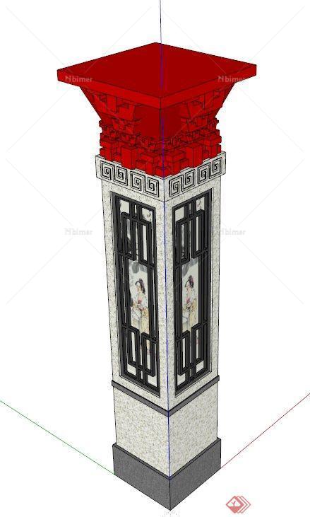 中式景观柱设计SU模型