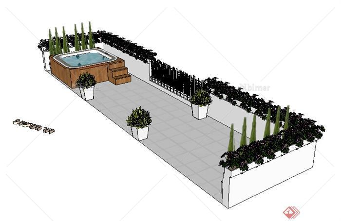园林景观之小型花园庭院带游泳池景观设计SU模型