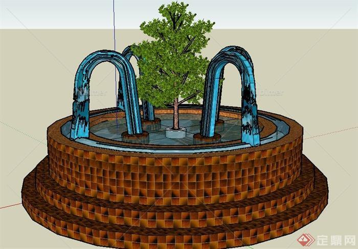 圆形树池水景设计SU模型[原创]