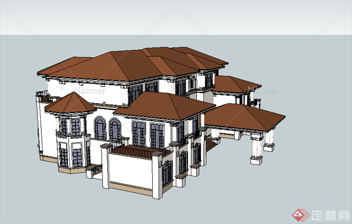 某欧式现代风格别墅建筑设计SU模型素材