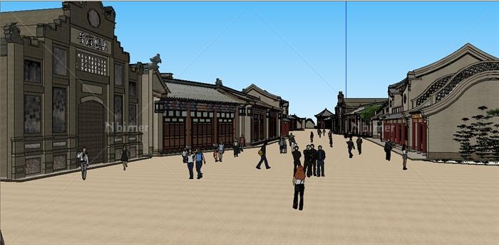中式风格仿古商业街建筑设计su模型
