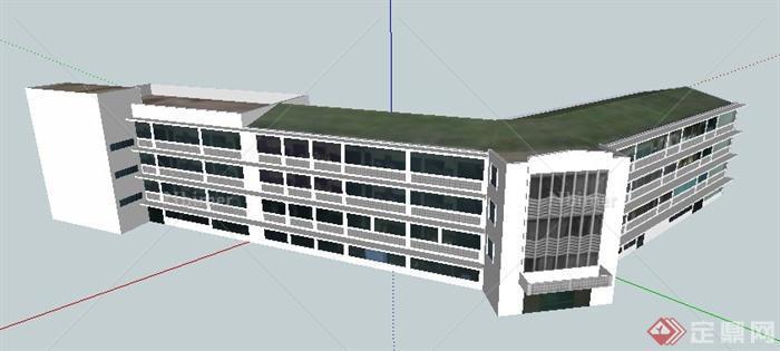 现代简约4层办公楼建筑设计su模型