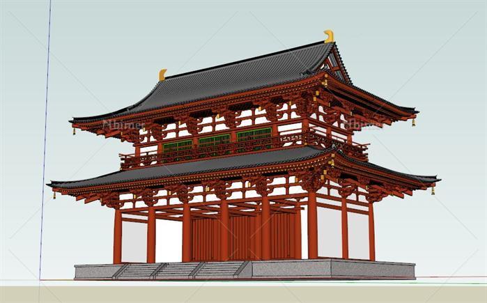 一个古典中式风格二层寺庙建筑SU设计模型[原创]