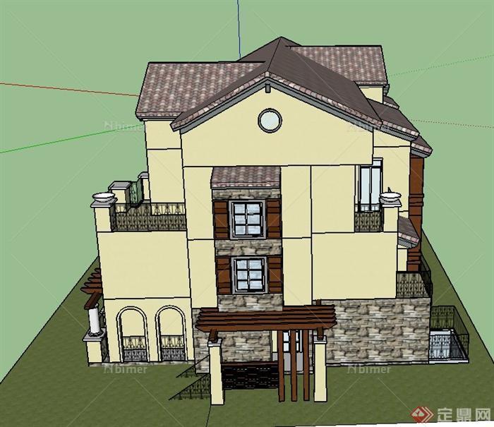 某英式三层小别墅建筑设计SU模型