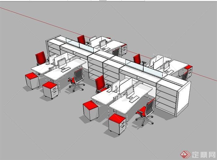 现代风格公司办公桌椅组合设计su模型[原创]
