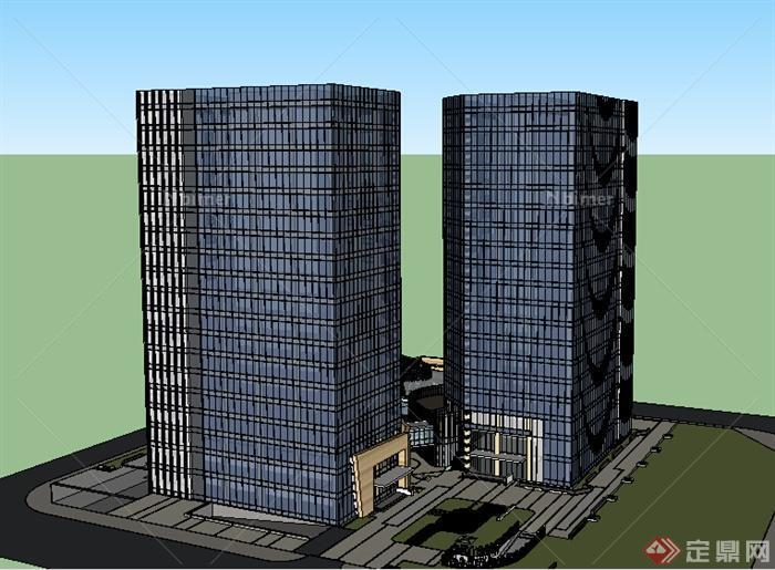 某高层商业建筑楼设计SU模型参考（含景观）