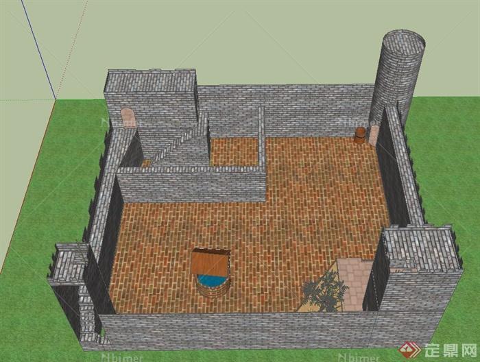 某砖砌庭院景观设计SU模型