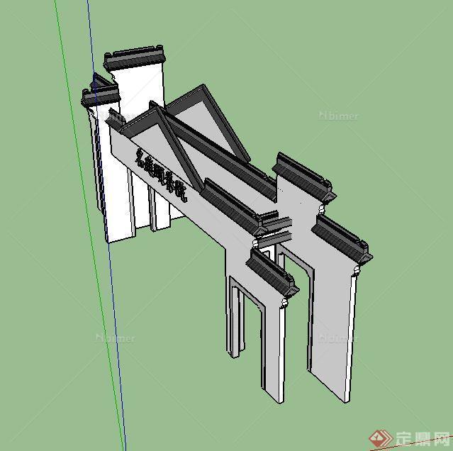 某古典中式养老院门廊设计SU模型