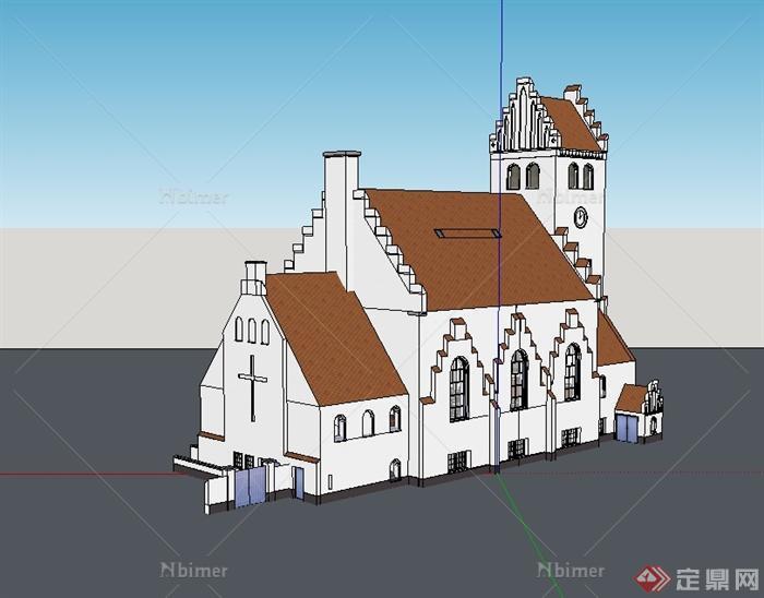 某欧式风格教堂展览建筑设计su模型[原创]