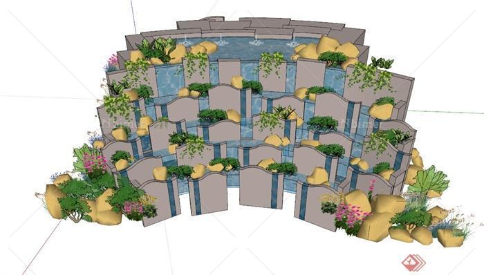 跌水山景观设计SU模型