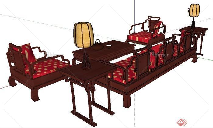 古典中式风格沙发茶几组合su模型