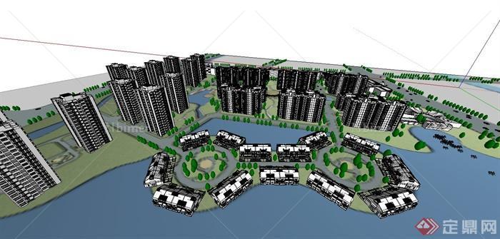 天津武清滨水住宅区规划设计su模型（含建筑）