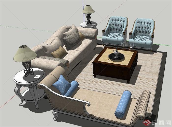 现代某室内客厅沙发茶几组合设计SU模型