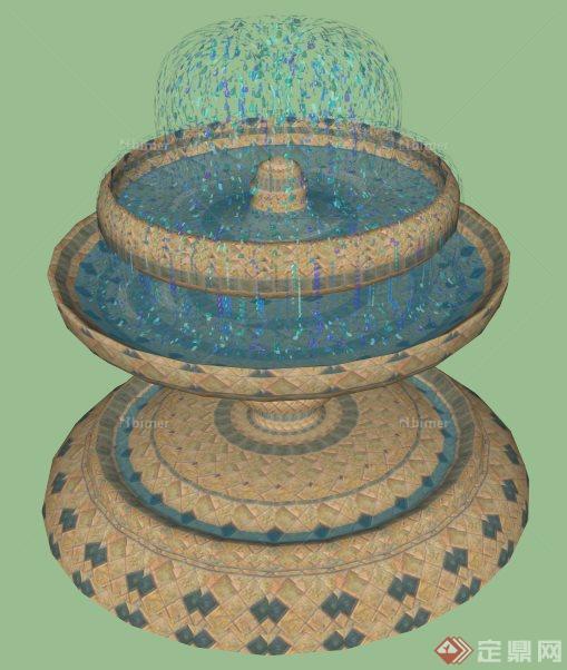 园林景观小品三层喷泉设计SU(草图大师）模型[原