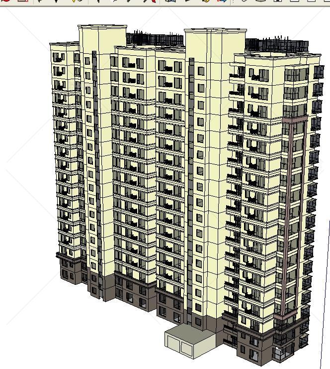 某绿城风格现代双单元高层公寓楼建筑设计SU模型