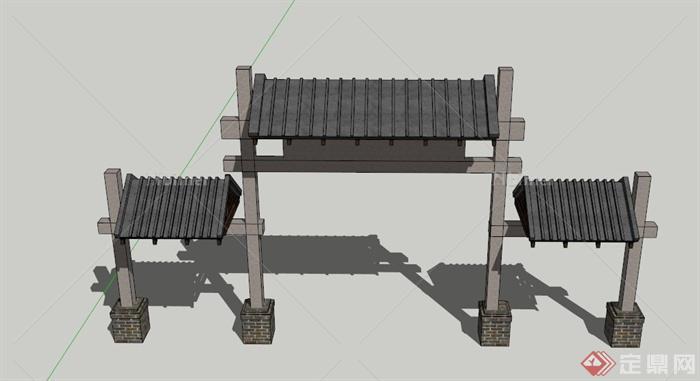 简约牌坊式大门设计SU模型