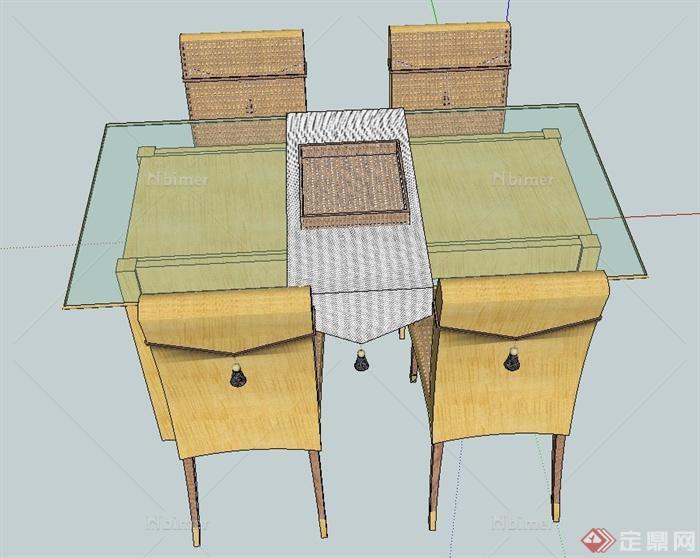 某室内四人木质餐桌椅设计SU模型