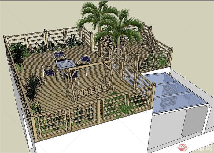 某单层住宅建筑屋顶花园规划设计SU模型[原创]
