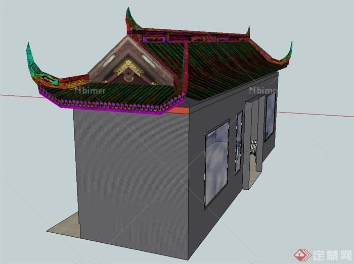 某现代中式厢房建筑设计su模型