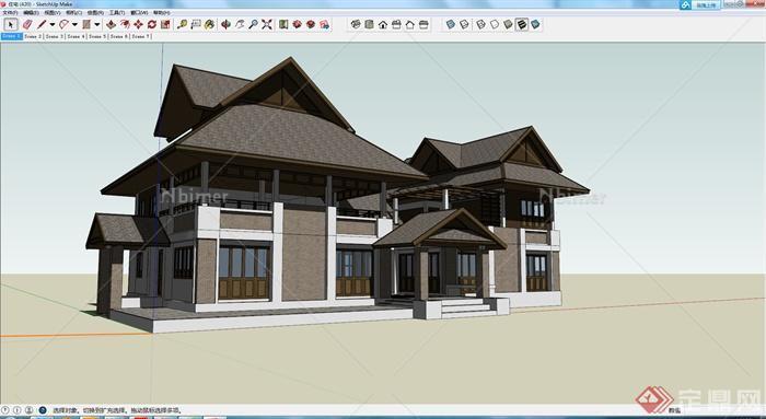 某新中式居住楼建筑设计模型SU参考