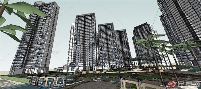 现代高层住宅小区建筑及景观su模型[原创]