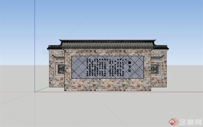 现代中式文化景墙设计SU模型