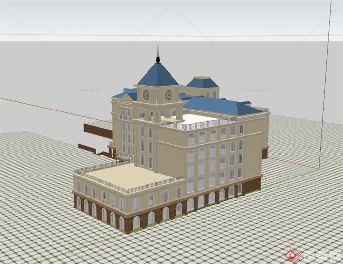 某欧式风格小学教育建筑楼设计su模型[原创]