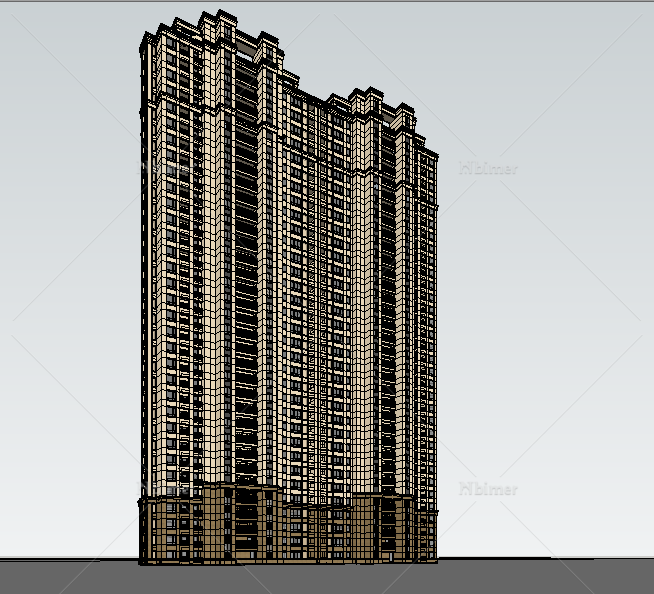 现代高层拼接住宅楼建筑su模型
