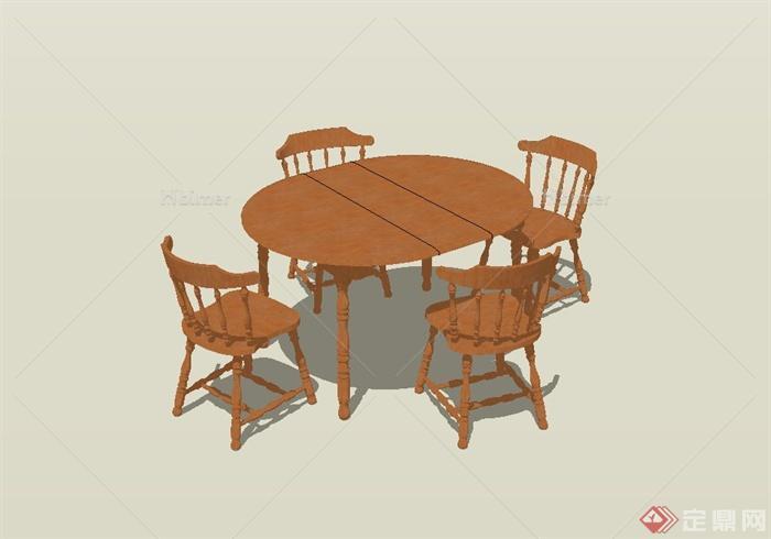 某现代室内餐厅精美木质餐桌椅设计SU模型[原创]