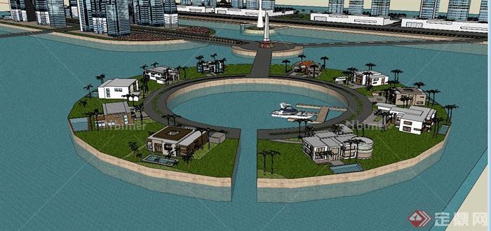 滨水城市规划设计su模型