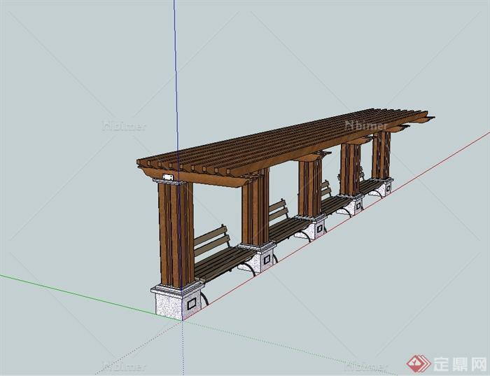 某欧式风格木质详细廊架设计SU模型[原创]