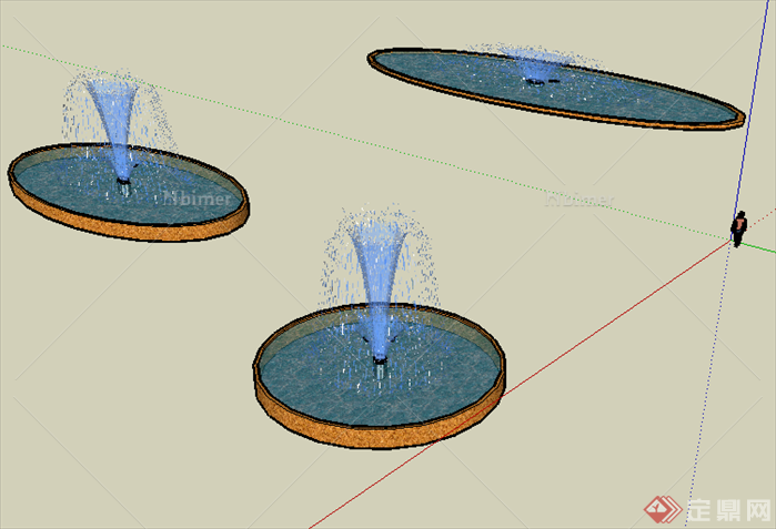某圆形喷水池设计SU模型素材