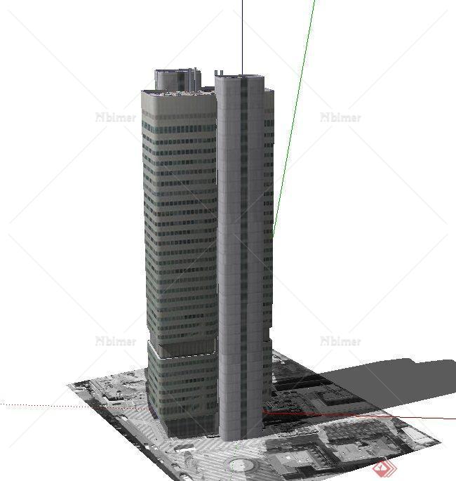 某现代银色高层办公建筑设计SU模型