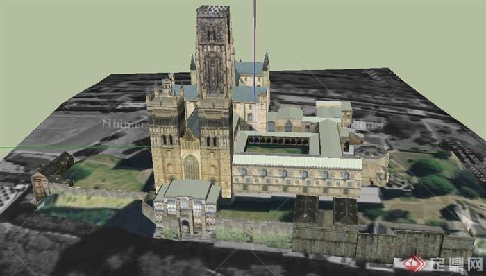 英国达勒姆堡和大教堂建筑设计su模型