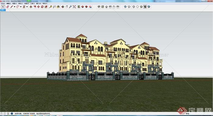 某欧式联排洋房住宅建筑设计su模型
