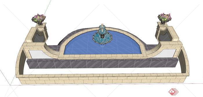 水池、台阶花池组合设计SU模型