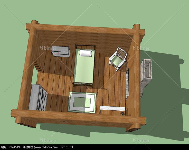 休闲住宅木屋内部布置SU模型