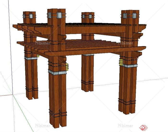 园林景观节点木质重檐廊架设计SU模型