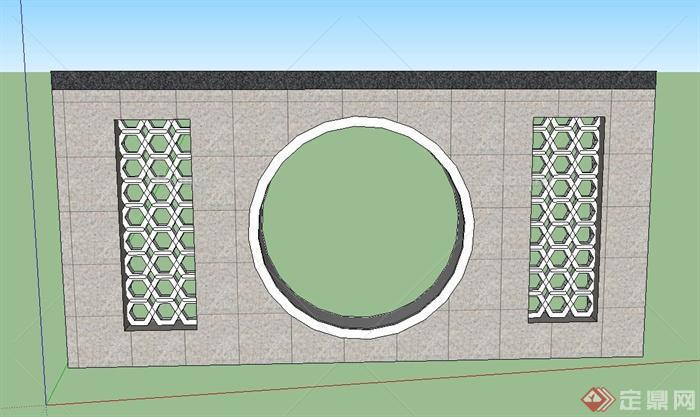 园林景观圆形门廊景墙设计SU模型