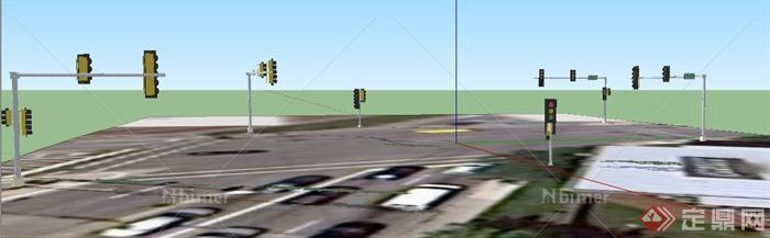 十字路口多个红绿灯SU模型