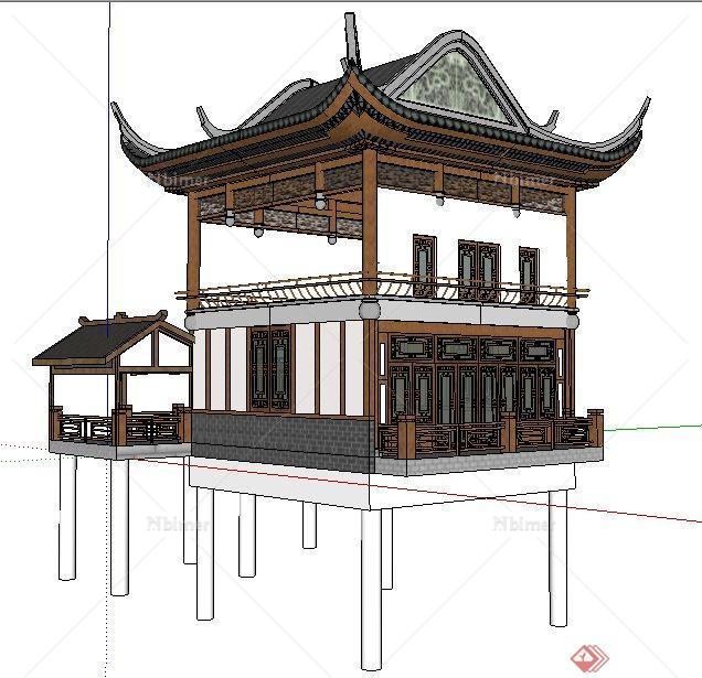 中式风格水榭楼阁su模型