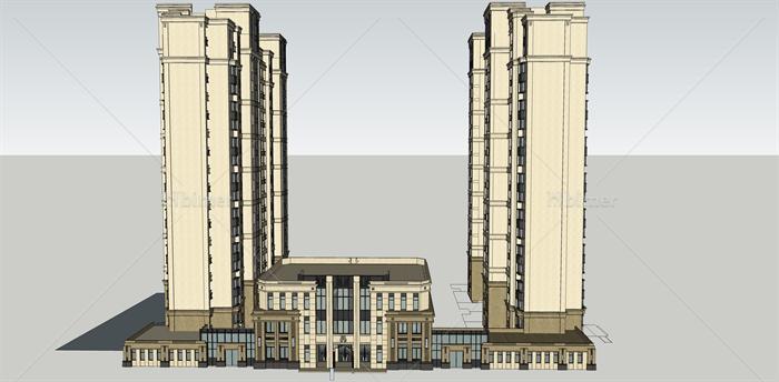 某新古典风格公寓住宅楼建筑方案设计SU模型[原创