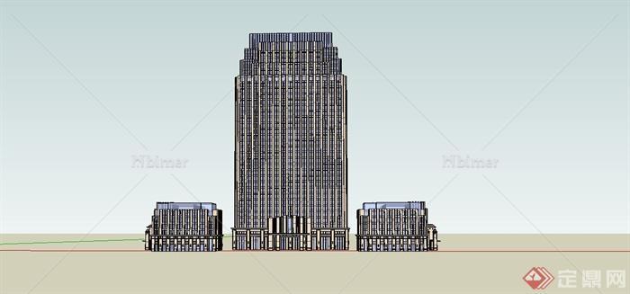 某精致新古典风格高层办公楼建筑SU模型设计[原创