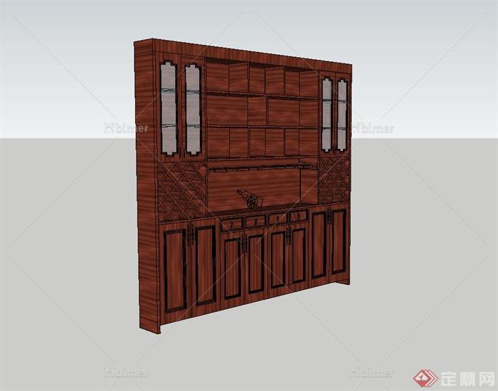 某现代中式室内木质餐柜设计su模型