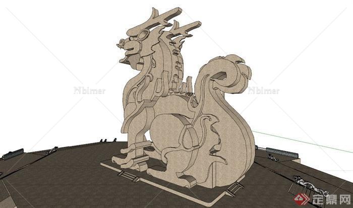 某古典中式龙形雕塑小品SU模型
