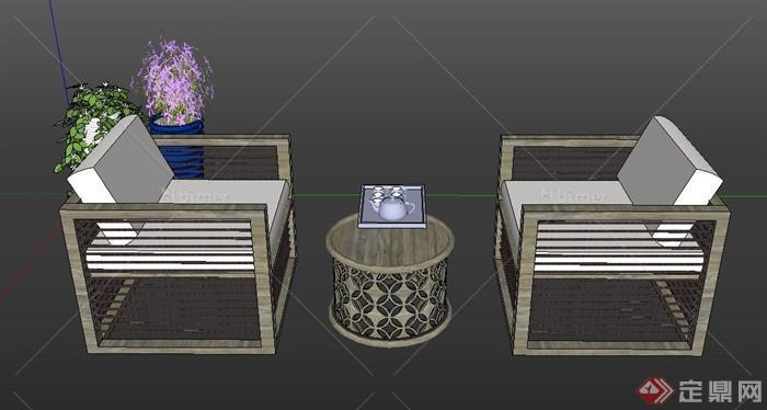 室内镂空两人休闲桌椅设计SU模型