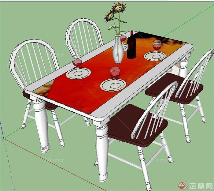 室内装饰四人座餐桌椅su模型
